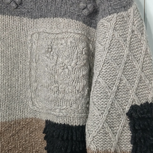 Vintage Bedo 95%Lambwool Patchwork Sweater - Gray, Brown, Black - Picture 5 of 11